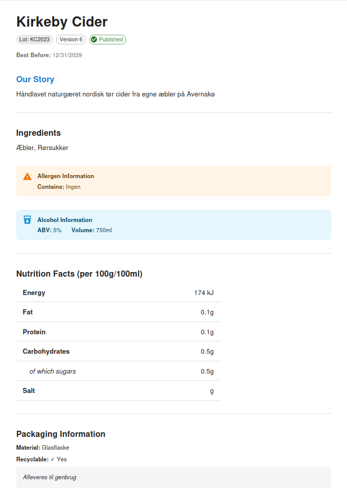 Økologisk certificering på digital etiket